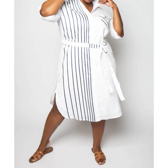 NEW FINLEY long alex shirtdress ribbon in white